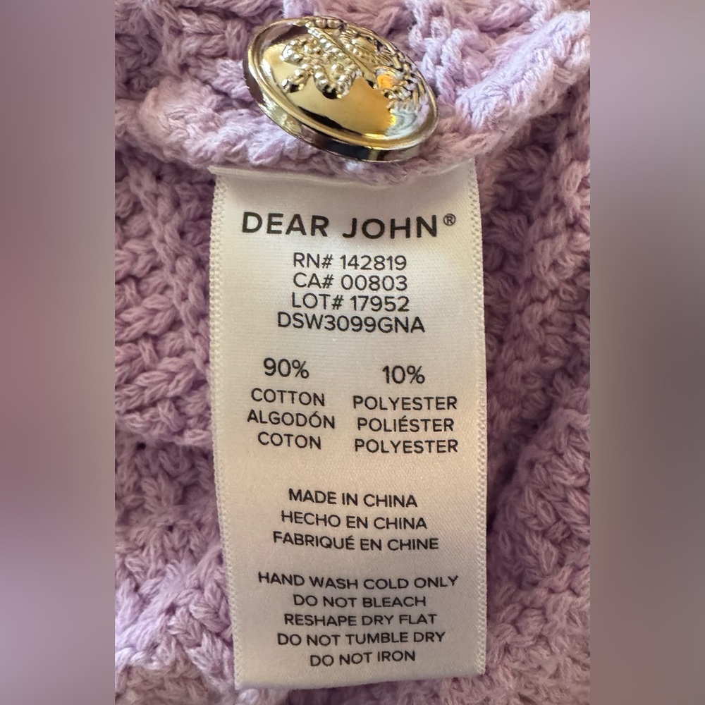 Dear John Pink Knit Cardigan Gold Button Pockets Cropped Sweater Small - Picture 6 of 6
